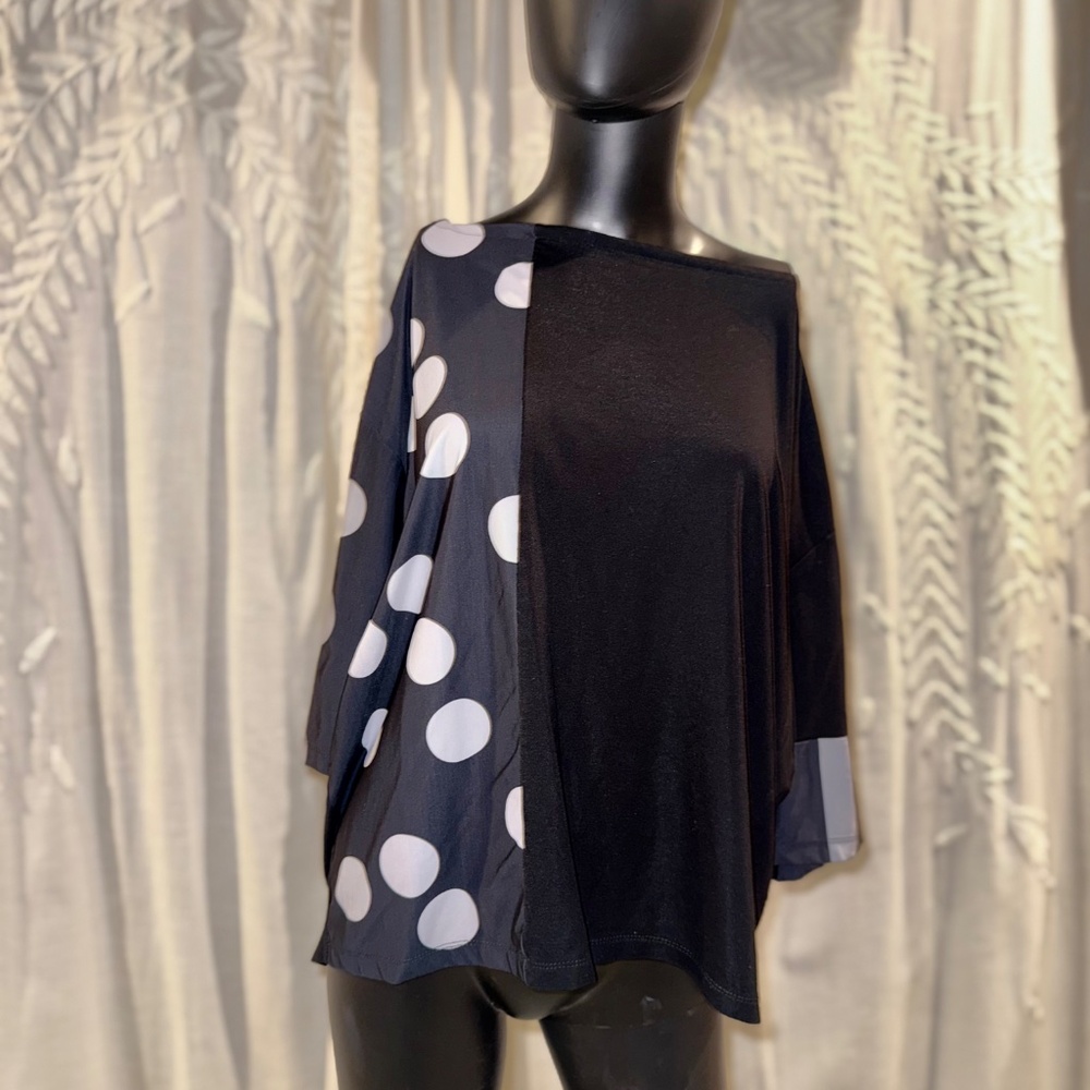 🎨 Alembika Tekbika Black Polka Dot Asymmetrical Tunic Top – Size L